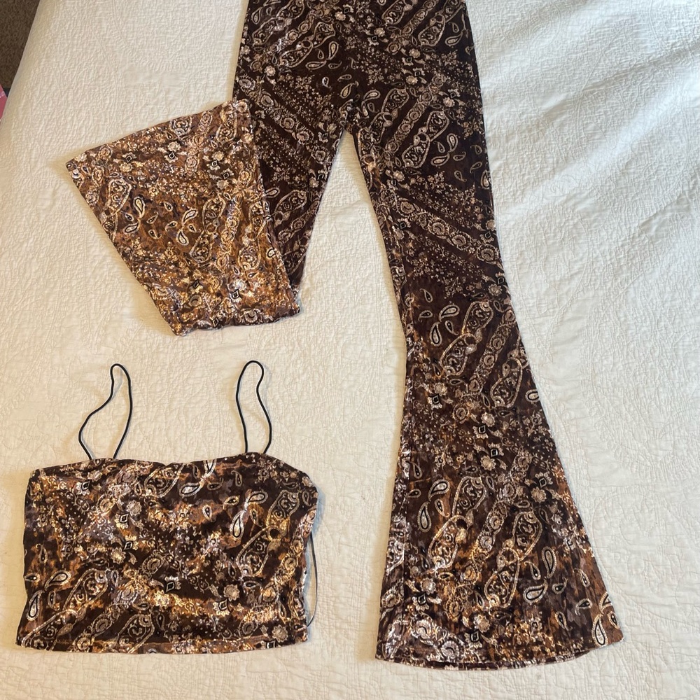 Bear Dance Brown Paisley Flare Jumpsuit